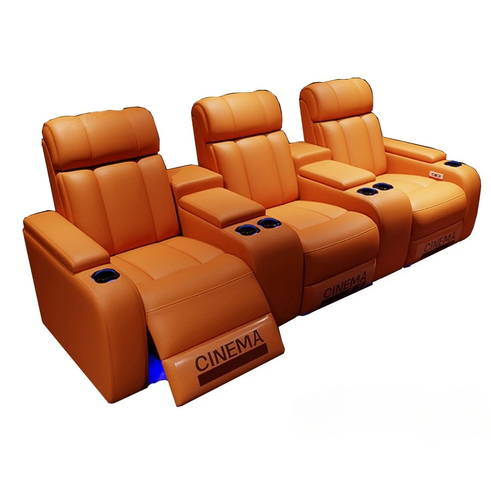 Home Cinema Chairs - เก้าอี้โรงหนังปรับเอนไฟฟ้าสุดหรู พร้อมที่วางแก้ว หุ้มด้วยหนังแท้ พร้อมไฟ LED –